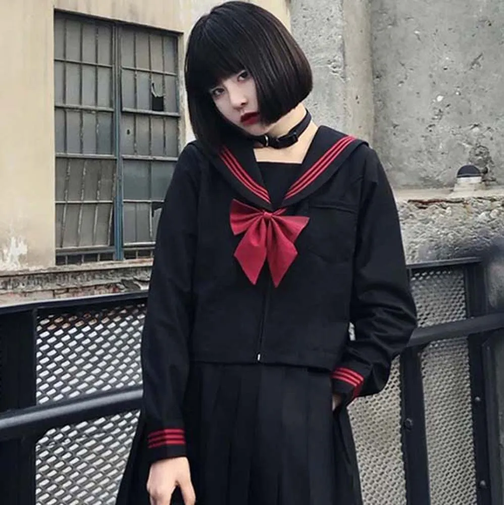 

Women's Blouse Jk Uniform Sailor Suit Black Shirt College Girl Dark Top Spring Summer 2022 New Female Clothing