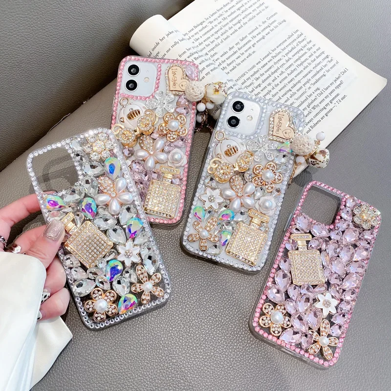 Чехол для телефона Bling 3D Perfume со стразами Iphone 14 12 11 13 15 Pro Max Xs Xr 6 7 8 SE 2020 чехол Diamond