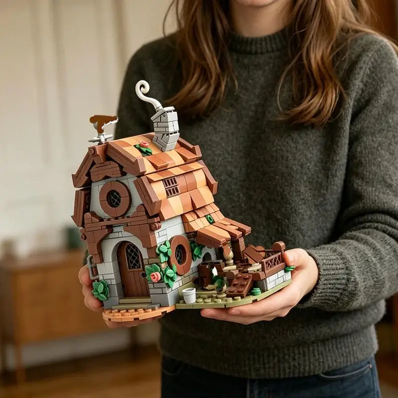 Фото Средневековый фермерский курятник MOC, деревенский домик, конструктор из мелких деталей, модель, игрушка, украшение, подарок, 518 деталей №3
