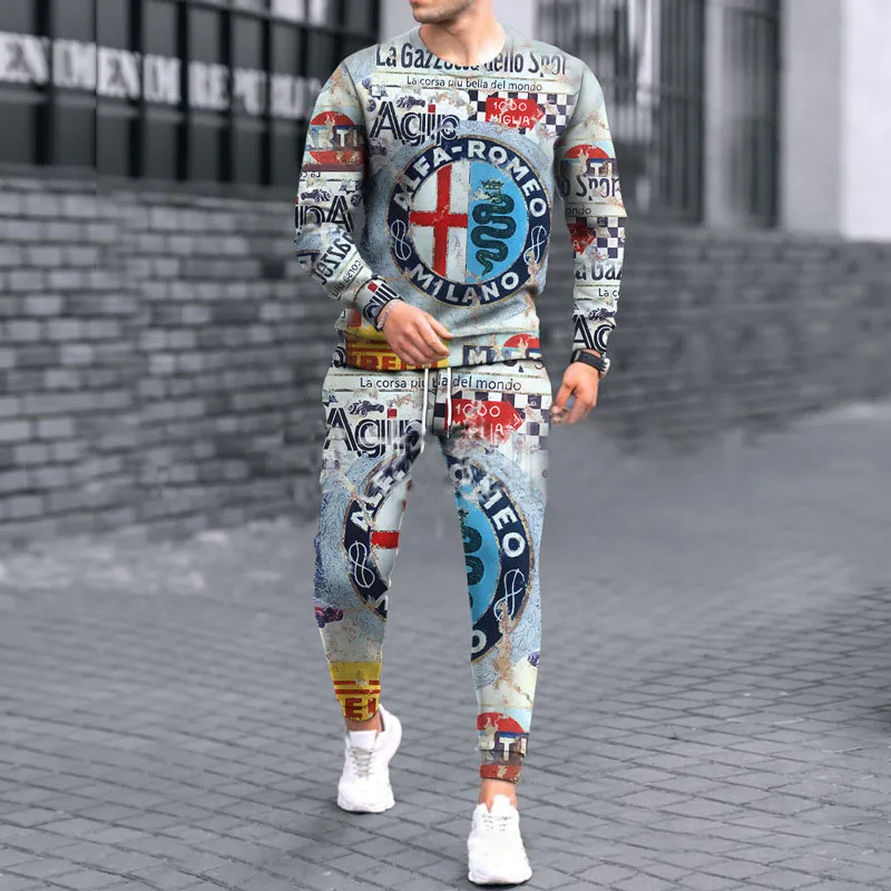 Мужской костюм с футболкой перекрестными длинными рукавами спортивная одежда