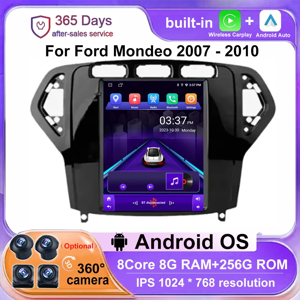 9 7-дюймовый для Ford Mondeo 2007-2010 Android 14 Автомобильный радиоприемник Мультимедийный