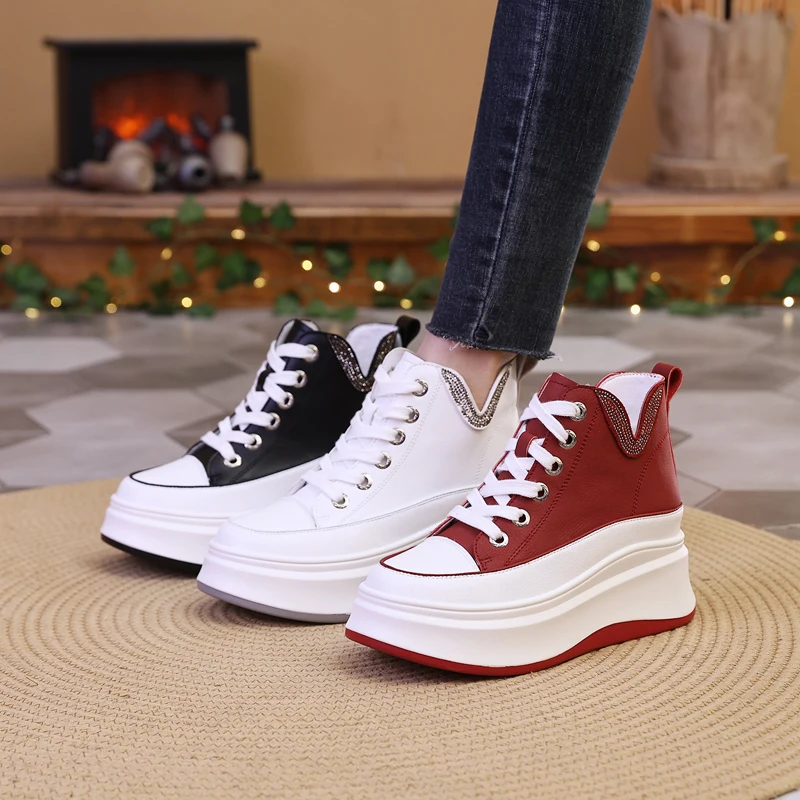 Женские кожаные ботильоны на платформе 9 см со скрытым каблуком