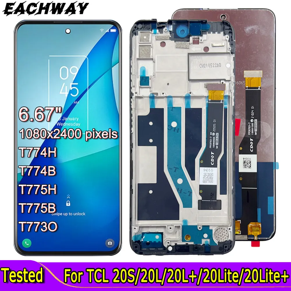 ЖК-экран 6,67 дюйма для TCL 20S T773O 20L 20 Lite T774H, сенсорная панель с цифровым преобразователем в сборе для TCL 20L + T775H 20 Lite Plus, ЖК-дисплей