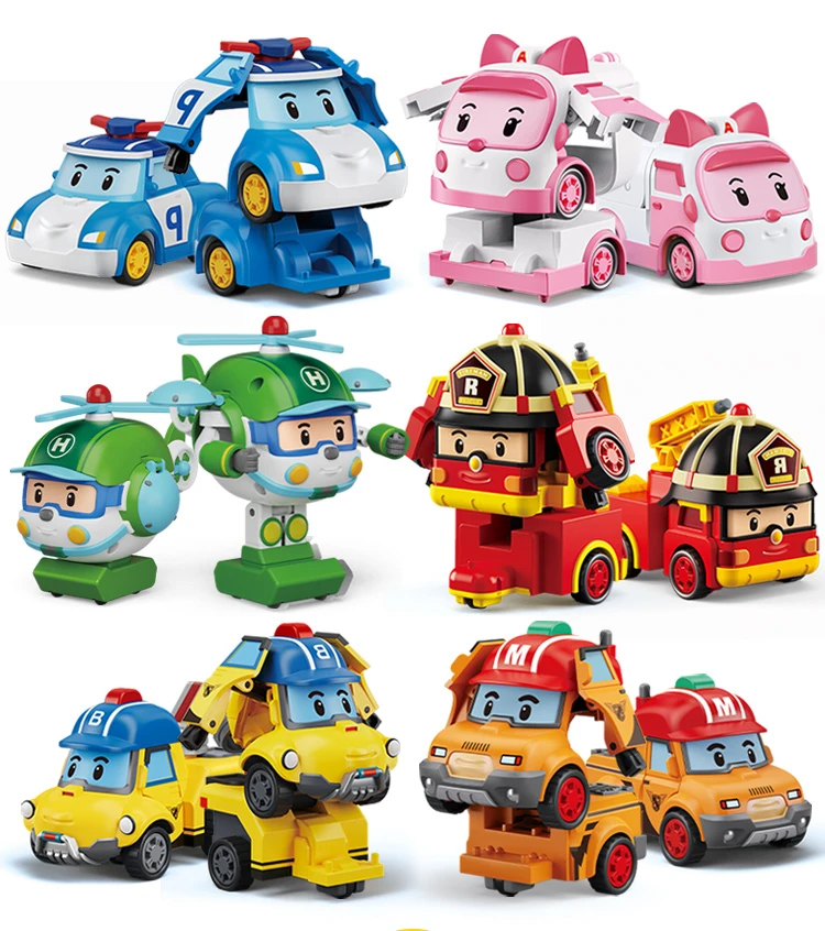 

Cartoon Anime Action Figures Super Wings Robocar Poli Ambe Roy Helly Transformation Robot Car Assembly Puzzle Toys Kids Gifts