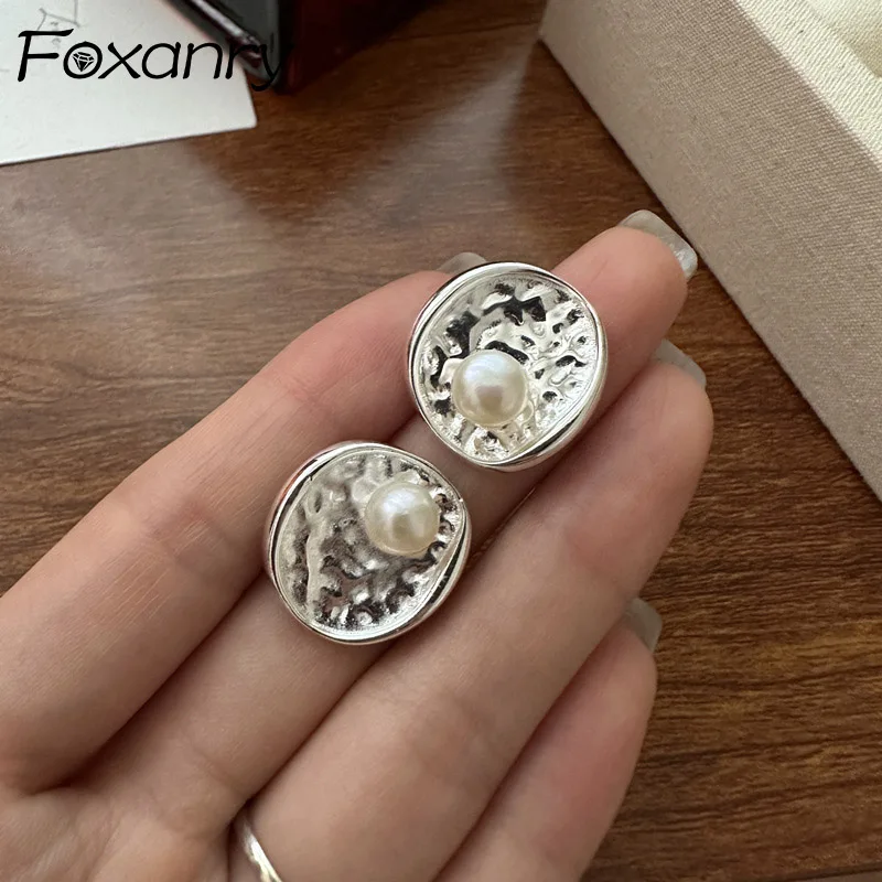 Женские серьги-гвоздики Foxanry с кубическим цирконием модная круглая текстура