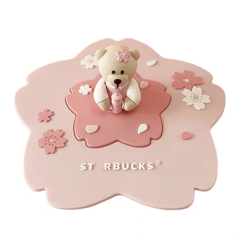 3D милый чехол для чашки мультяшный медведь женский силиконовый с цветами вишни