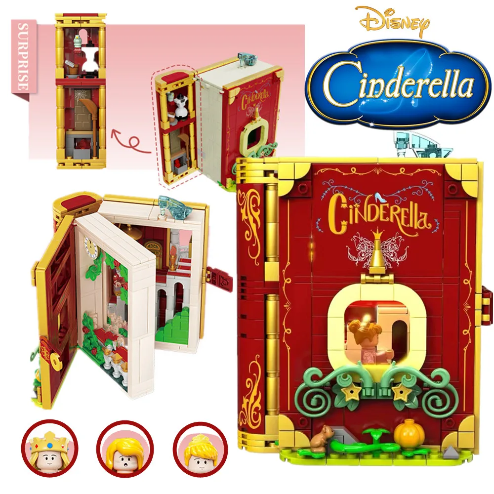 

Disney Princess Cinderella Storybook Book Fairy Tale Alice Mermaid Friends Adventure Idea Buildings Blocks Brick Toys for Girls