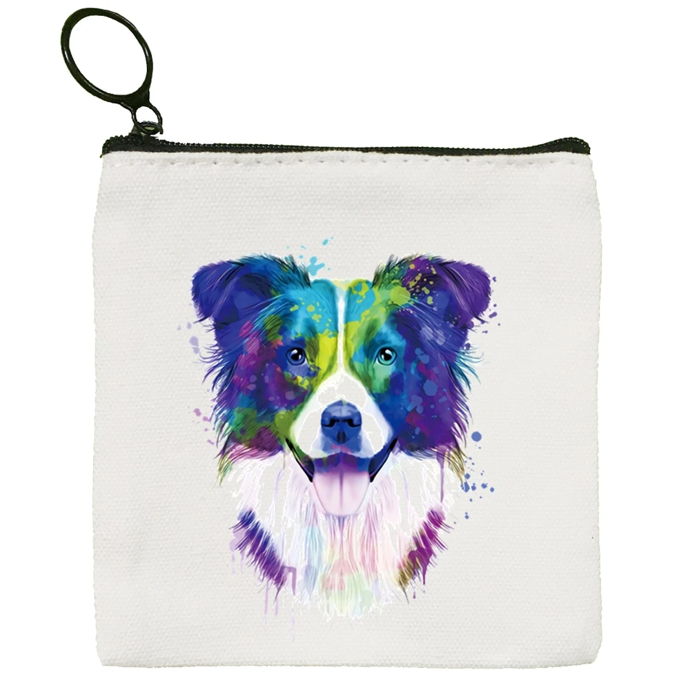 Border Collie Dog Cartoon Funny Kawaii Canvas Coin Purse Coin Purse Collection Canvas Bag Small Wallet Zipper Key Bag
