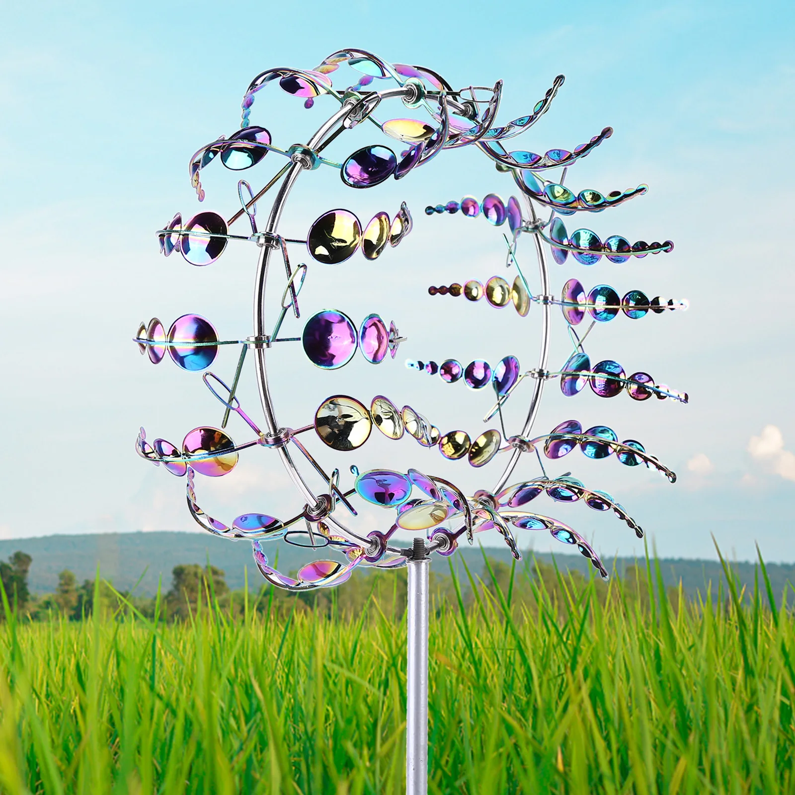 

Unique Magical Metal Colorful Windmill Garden Decoration Outdoor Wind Spinners Wind Catchers Kinetic Swivel for Yard Patio Lawn