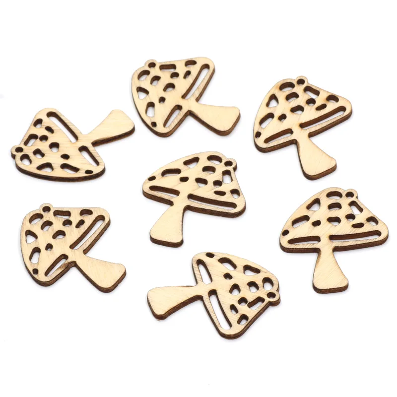 10 шт. 34x40 мм небольшие натуральные деревянные пустотелые грибы узор ломтик