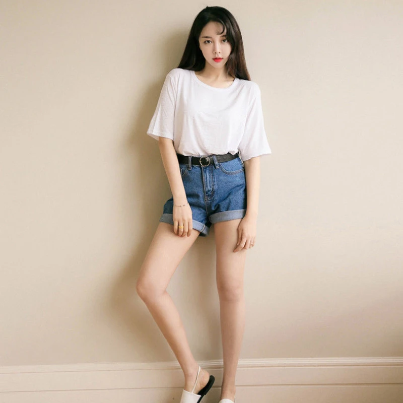 New Curled Women's High Waist Shorts Student Casual Jeans Female fashion Short Summer Korean Women's Clother Ropa Mujer 2023