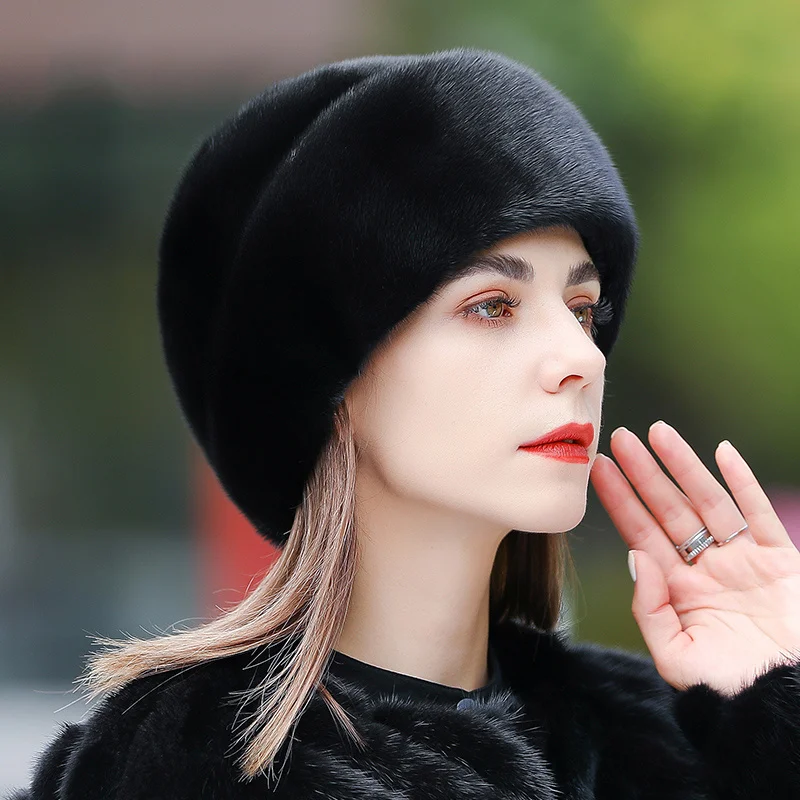 2023 Fashion Mink Fur Cap For Women Real Natural Whole Fur Hat Top Accessories Warm Ln Russian Winter Fur Hats For Lady