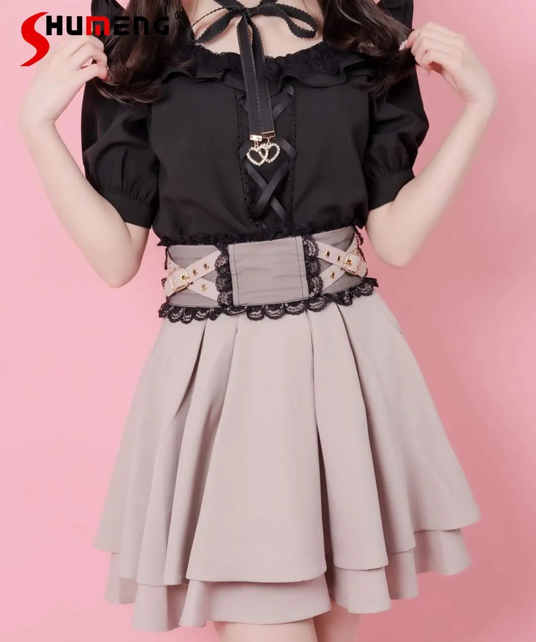Woman Rojita Pink Lace Stitching Short Skirts Summer 2023 New Japanese Style High-end Student Wear School Short Skirt for Women