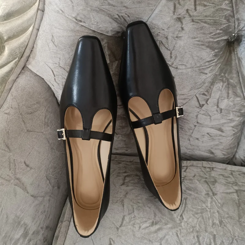 Туфли женские на высоком каблуке натуральная кожа Т-образные квадратный носок