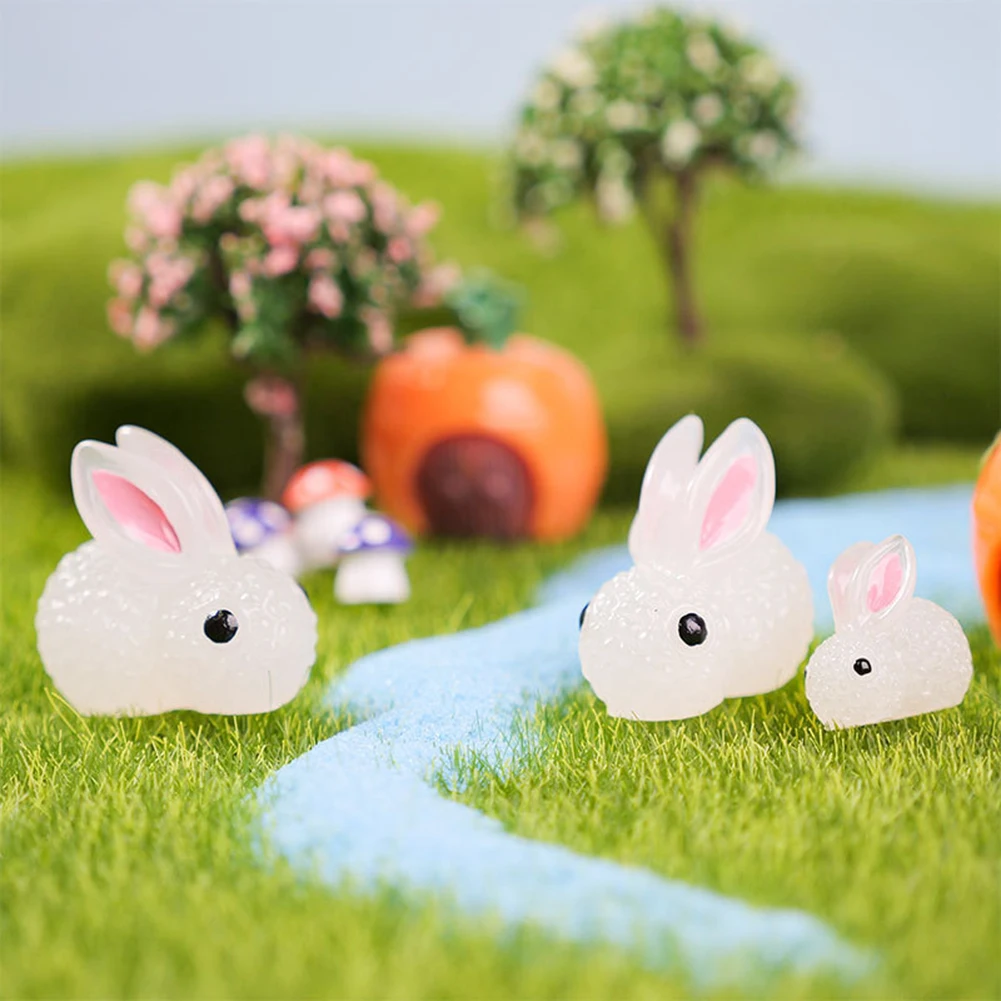 

1PC Cute Glowing Miniature Bunny Luminous Micro Landscape Outdoor Garden Dark Glowing Figurines Micro Landscape Ornament