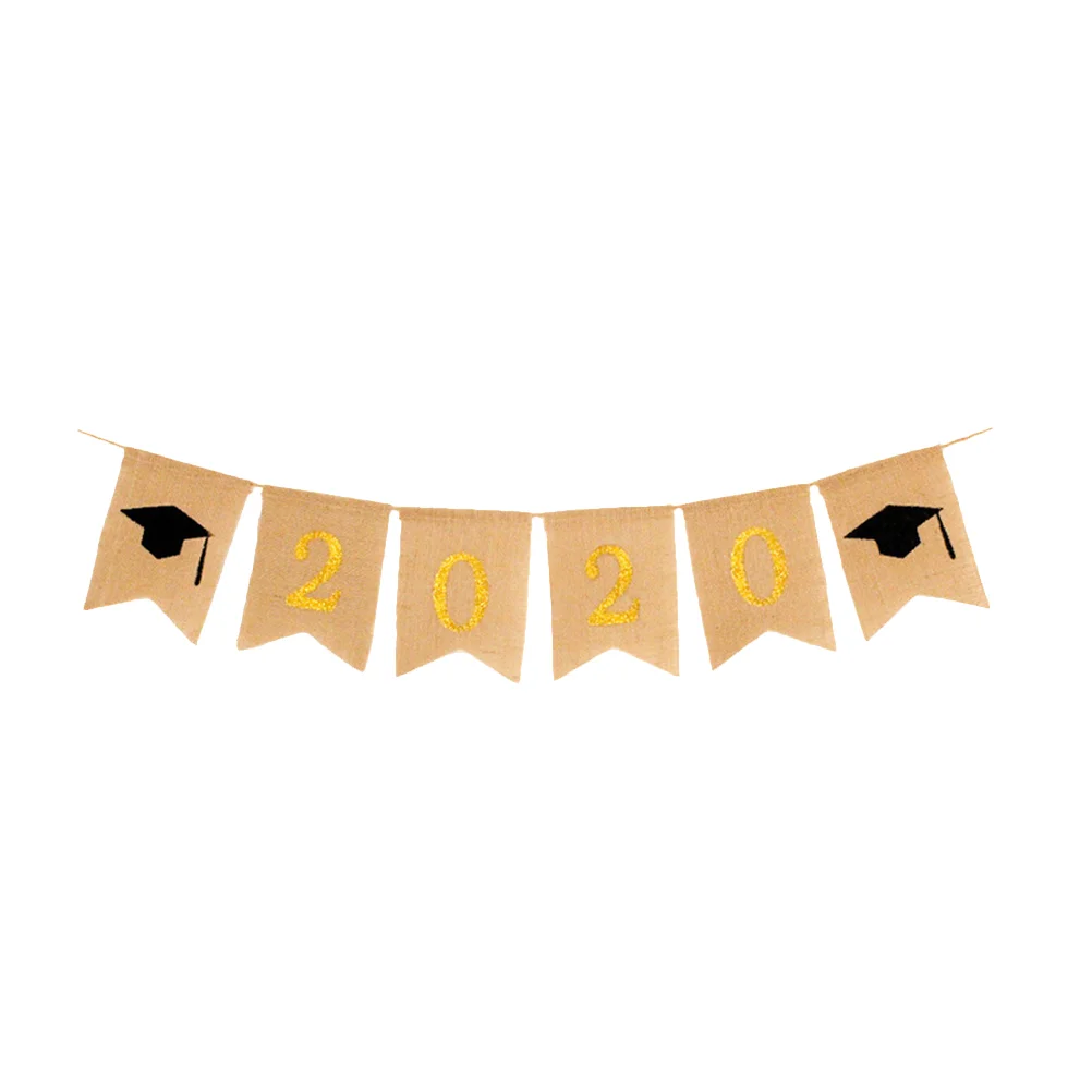 

1PC 2020 Graduation Party Banner Decorative Bunting Banner Streamer String Flag (2020 Golden)