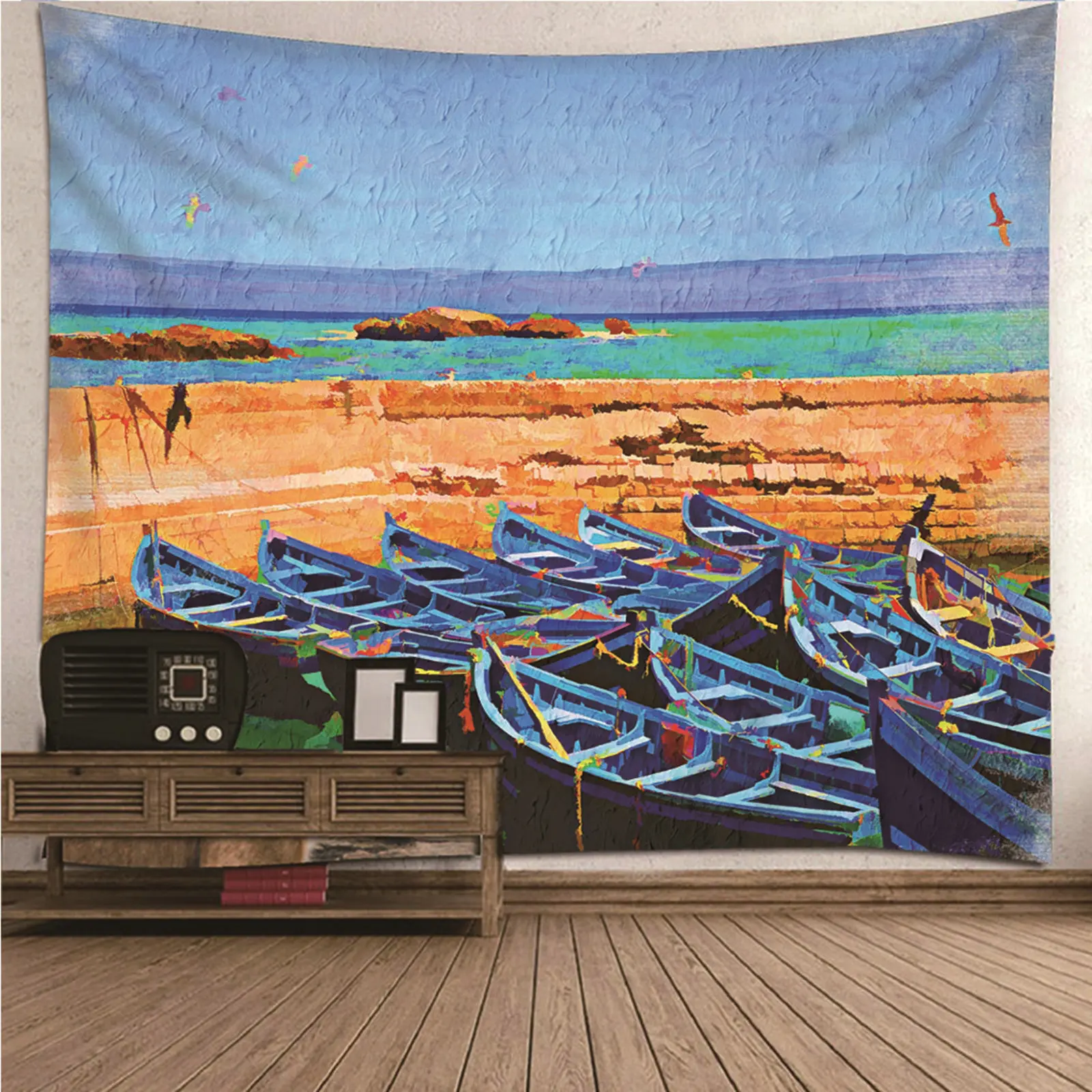 

Dorm Tapestry Home Decor Accents Living Room Seaside & Boats Wall Hanging Blanket Dorm Art Decor Covering