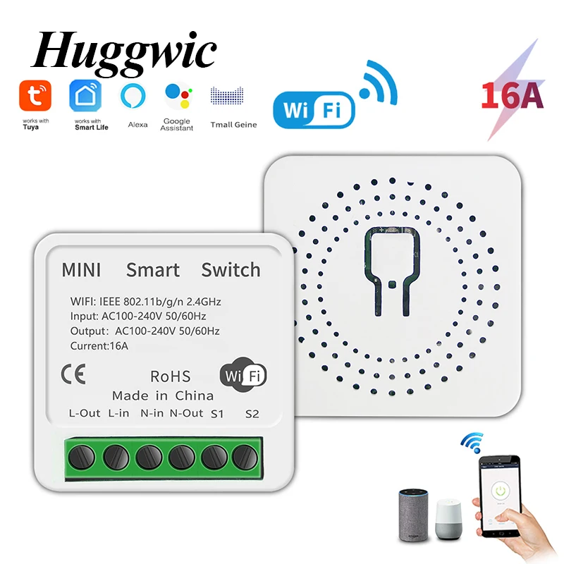 

Смарт-выключатель Huggwic 16 А с поддержкой Alexa и Google Home