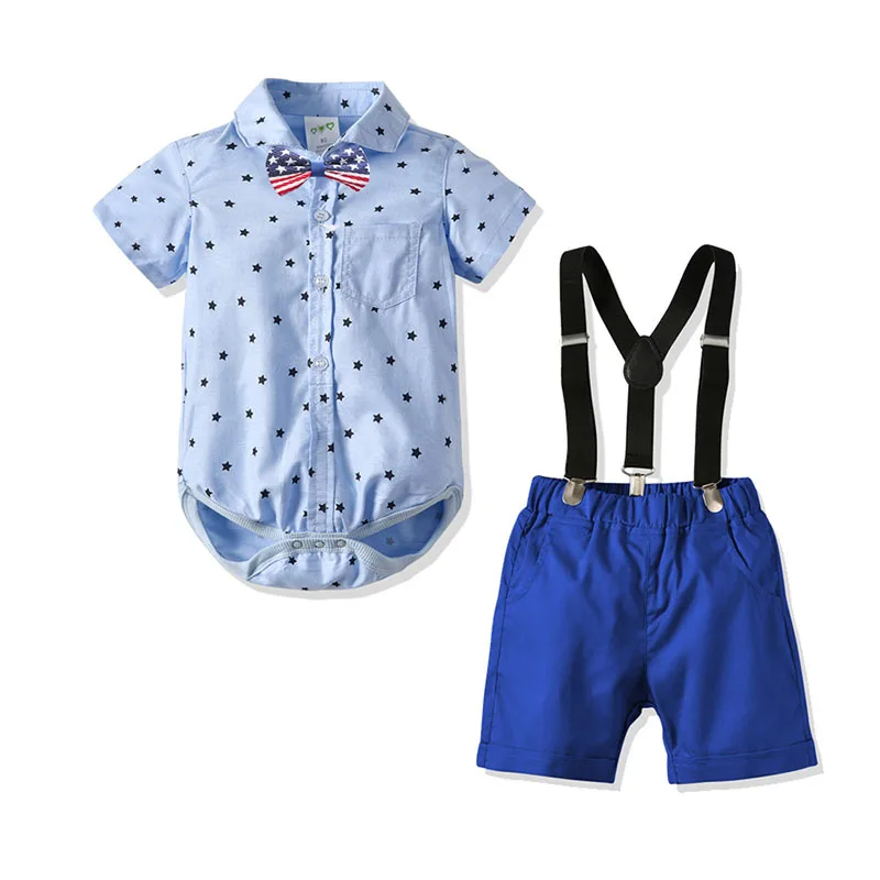

Одежда для новорожденных мальчиков 100% хлопок синий комбинезон + бант + шорты темно-синего цвета + предметы одежды для младенцев короткий нар...