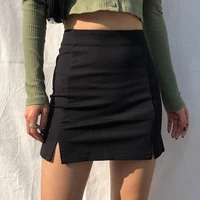 y2k notched mini skirt black front slits high waisted pencil cara skirt women teens e girl grunge aesthetic clothes