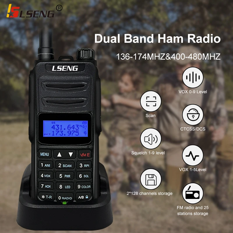 LSENG T-UV3D Walkie Talkie UHF VHF Dual Band 136-174MHz 400-480MHz 5 Watts Handheld Transceiver Two Way Radio with FM Radio