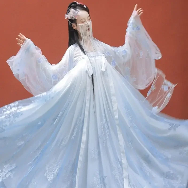 

Китайское традиционное платье принцессы ханьфу, женское милое кружевное платье с вышивкой для косплея, Женская винтажная танцевальная юбка