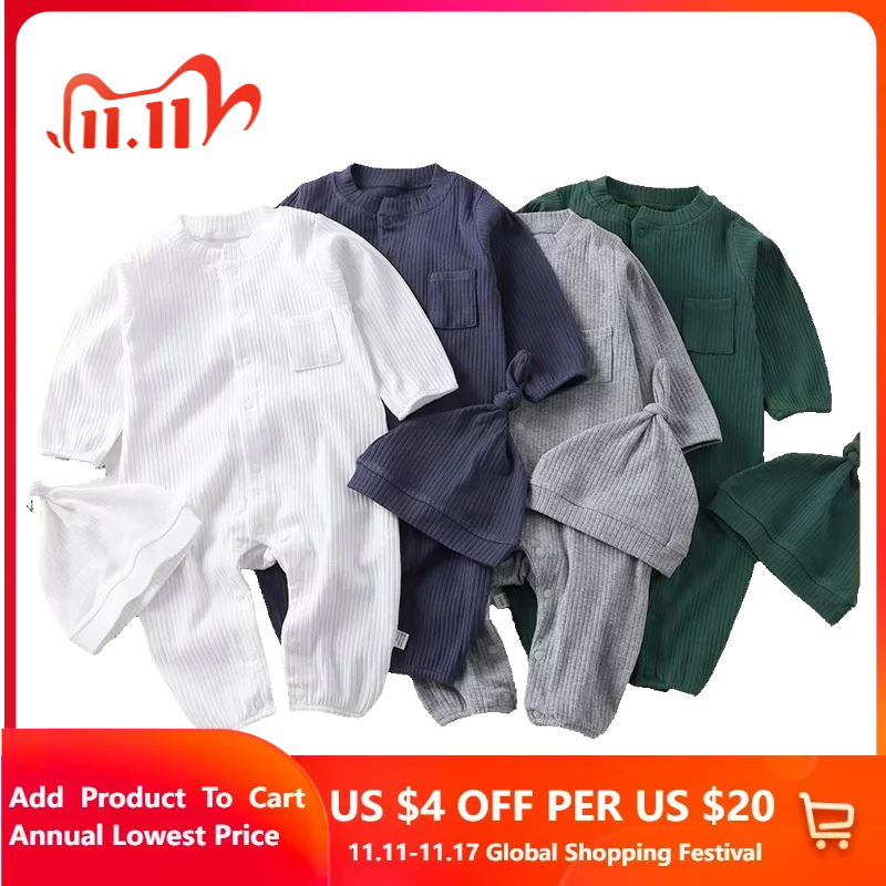 

Rompers for baby girls boys with hat 2pcs Baby girls clothes bodysuits & one-pieces 3-24M newborn baby things Fall Winter