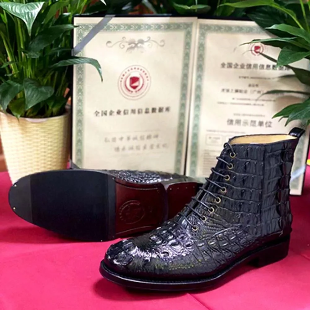 Hulangzhishi мужские ботинки из крокодиловой кожи короткие чистого ручного материала