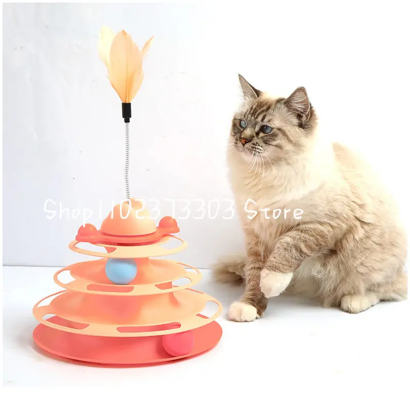 

4-layer Rotatable Track Amusement Plate Cat Toy with Amusing Cat Stick Cat Intelligence Interactive Training Toy with Balls