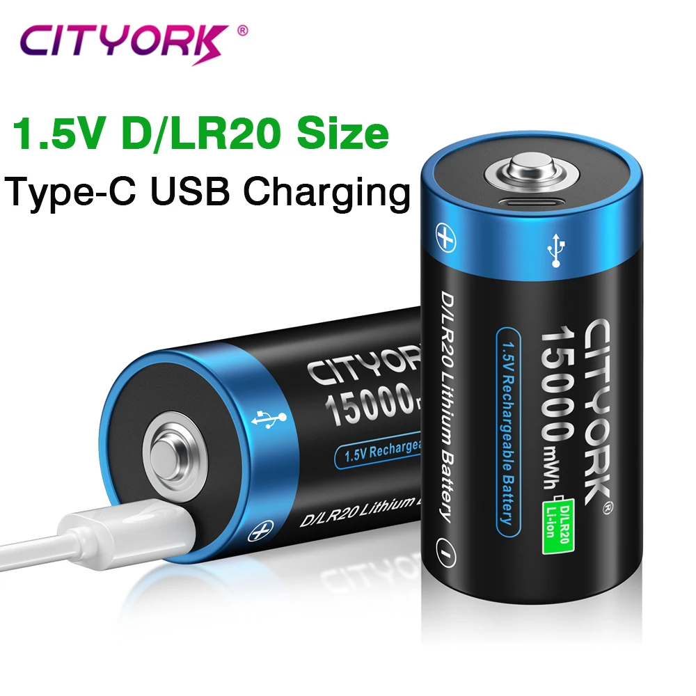 

High Capacity 1.5V D Size Rechargeable Battery Type D USB Charging R20 LR20 Lithium Battery D Cell For Gas Stove Water Heater