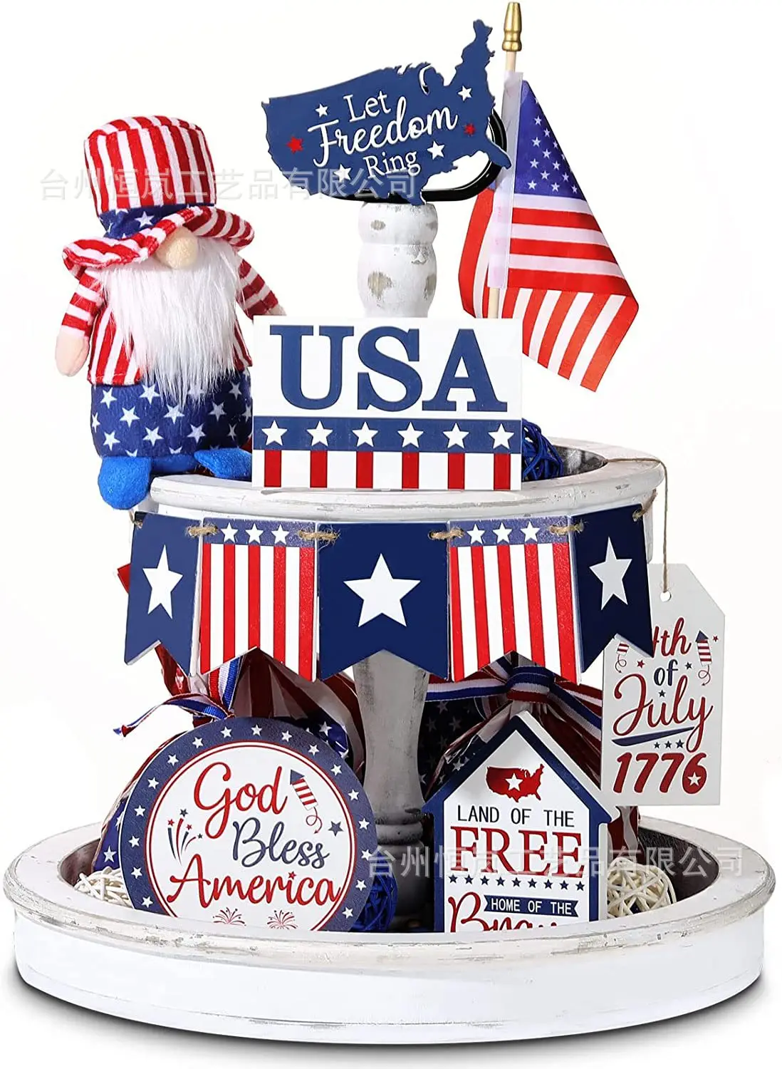 

6pcs Wooden USA Independence Day Pendants Happy American Independence Day Cheer 4th July 2023 Party God Bless America Cake Decor