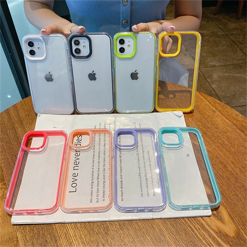 

Clear Solid Candy Color Phone Case For iPhone 12 11 Pro Max X XR XS Max 7 8 Plus Hard Acrylic For iPhone 13 Pro Max Back Cover