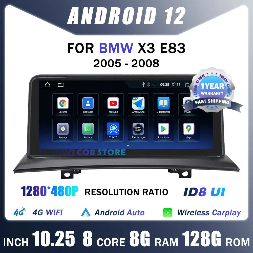 

10.25" Android 12.0 For BMW X3 E83 2005-2008 Car Radio Wireless CarPlay WIFI Auto Radio Stereo Intelligent System Video Players