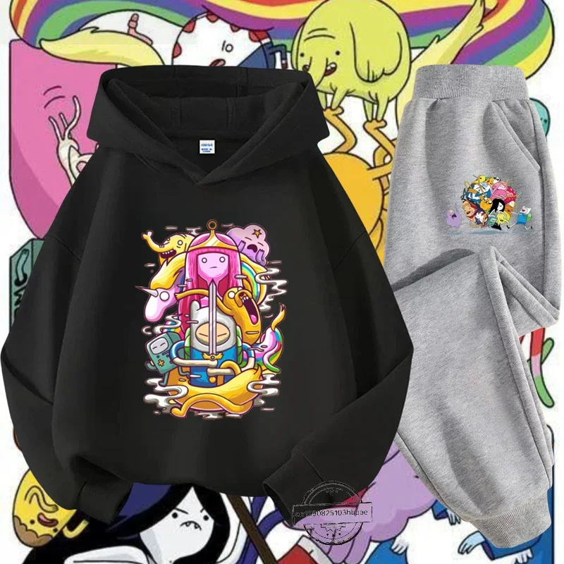 Детский комплект с толстовкой и капюшоном мультяшным аниме принтом