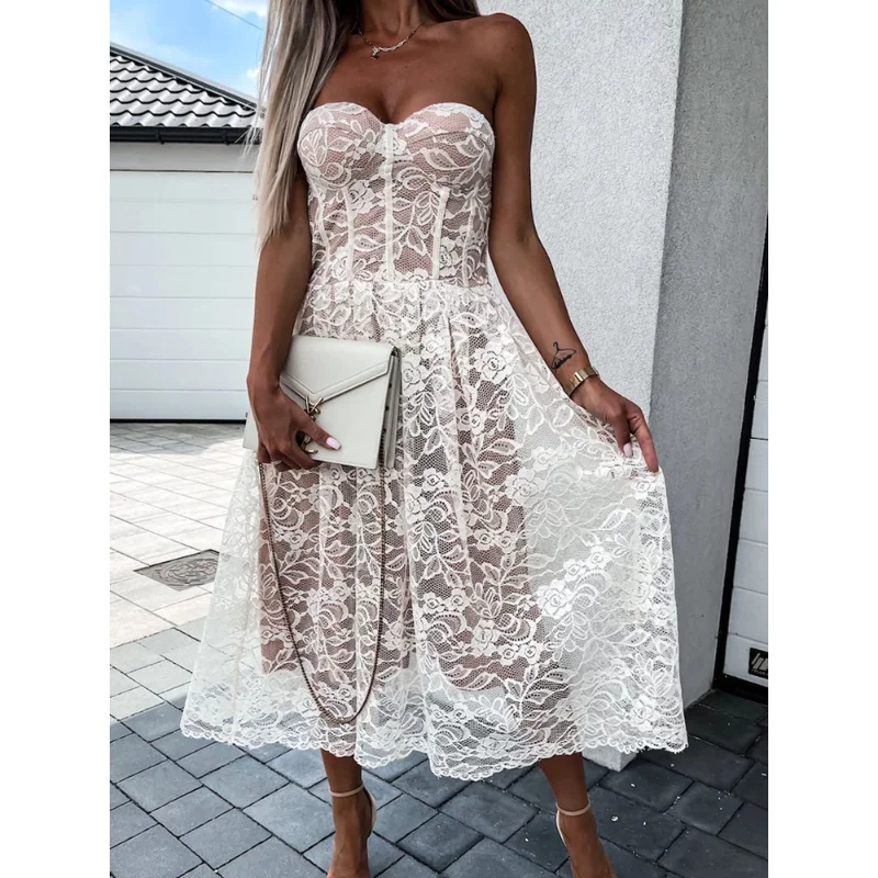 

Женское кружевное платье без рукавов, с открытыми плечами