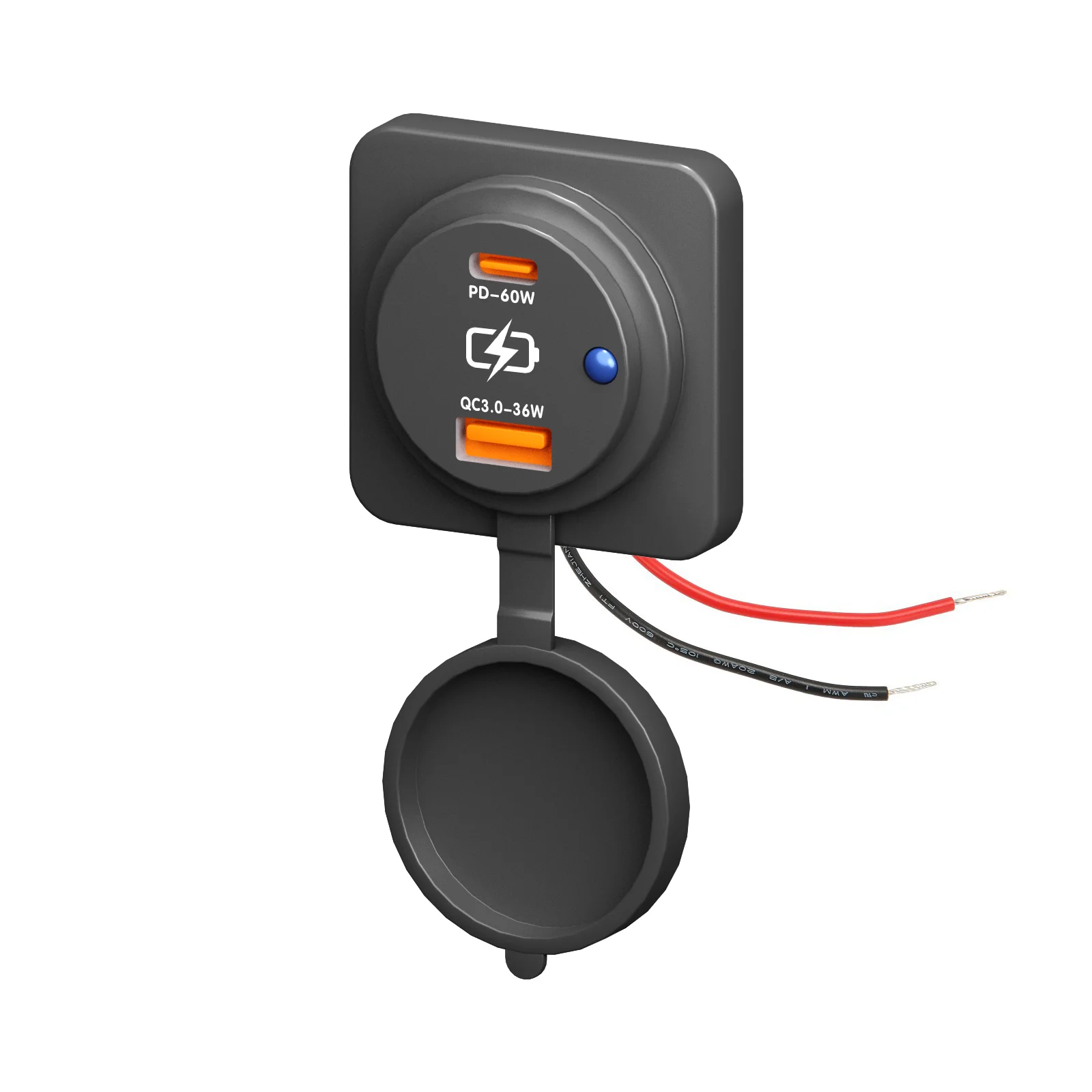 Двойная розетка USB-C PD 60 Вт QC3.0 Быстрое зарядное устройство 12 В-24 В Двойная розетка USB Type-C Панель для автомобиля Лодка Гольф-кара Мотоцикл