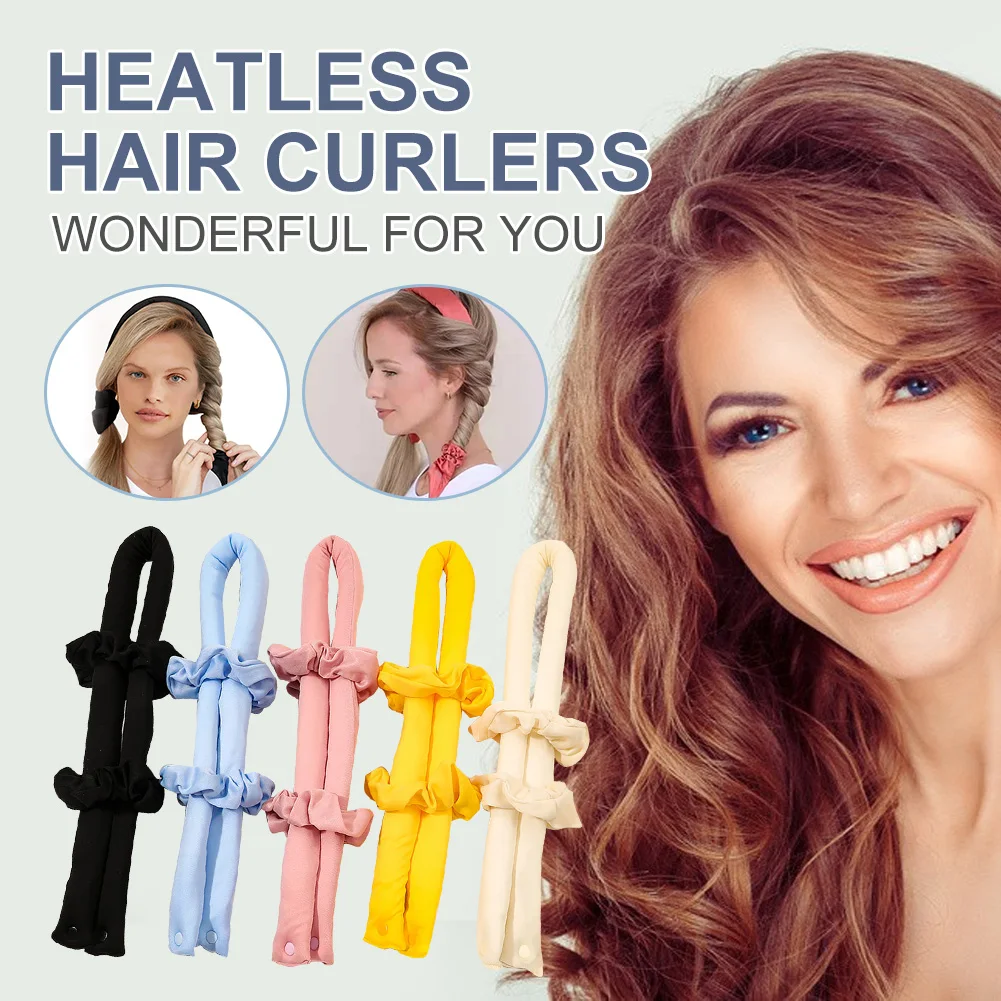 

Heatless Hair Curling Rod Lazy Hair Curlers Overnight No Heat Headband With Hair Clip & Scrunchie Hair Rollers For Women Sports