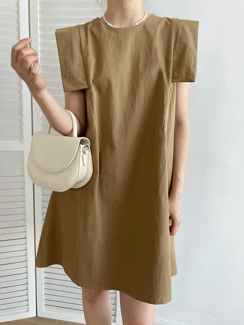 

Luxury Design Solid Color Dress Vintage Cotton and Linen Plus Size Dress O-Neck Casual Spring Summer