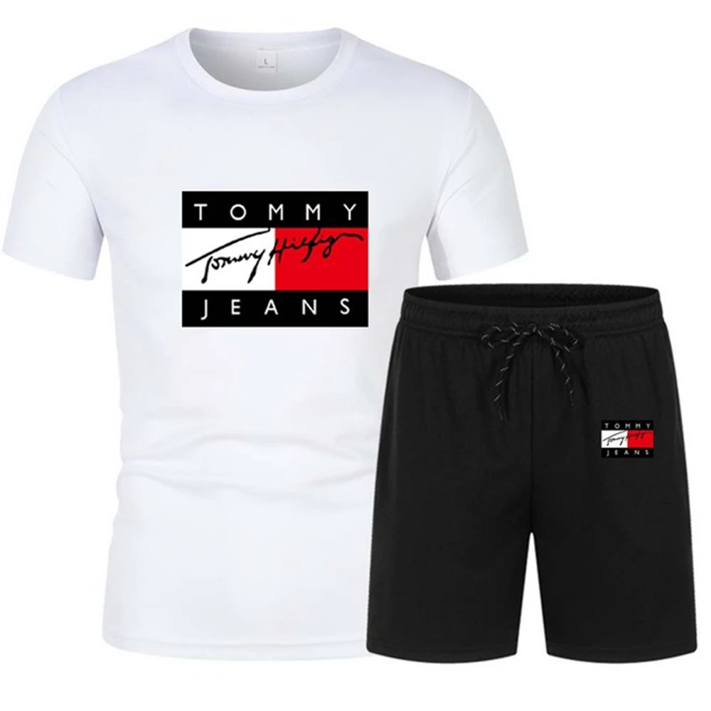 

2023 Men's New Short Sleeve T-shirt and Shorts Set Explore Printed Sports Set Casual Fashion Sports Set