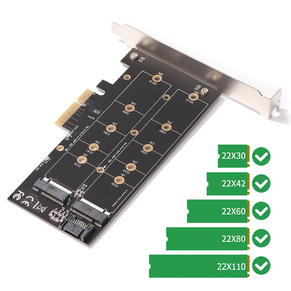 

Двойной адаптер M.2 PCIe, M2 SSD NVME M Key на базе SATA B Key к PCI-E 3,0x4 контроллеру, конвертерная карта, поддержка 2280 2260 2242