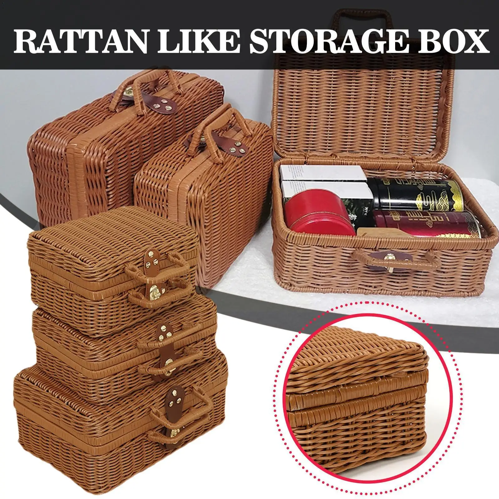 

Rattan Storage Box With Handle Wedding Souvenir Present Girls Basket Basket Package Picnic Storage Luggage Women Box Handwo B5r4