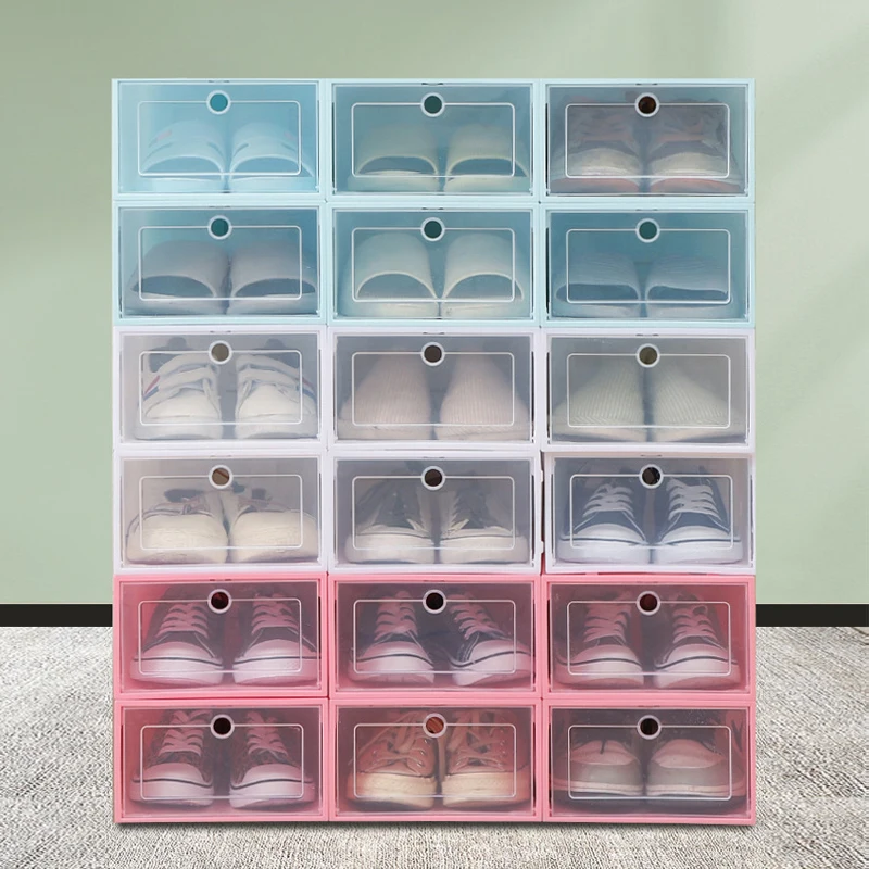 

6 pess/set folding plastic shoe box household dust storage box storage artifact transparent drawer box stackable box