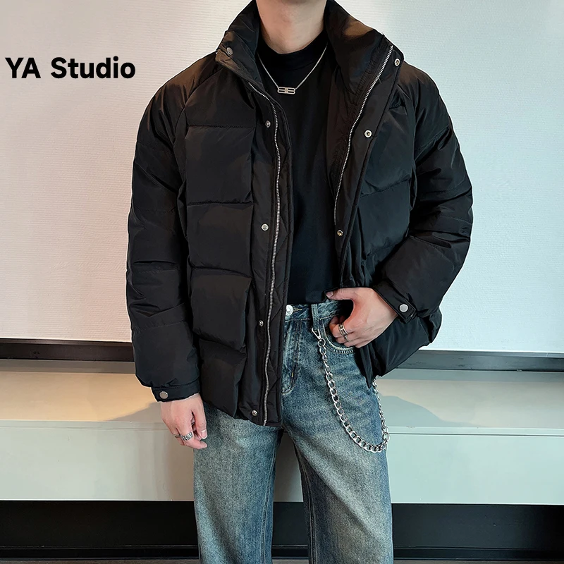 

[YA Studio] 2023 Winter Design Sense Standing Collar Cotton-padded Men Casual Warm Bread Suit Three-dimensional Plaid Coat