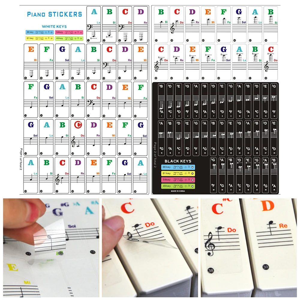 

Piano Keyboard Stickers For 49/54/61/88 Key Removable Piano Keyboard Note Labels For Learning Piano Notes Guide For Beginner