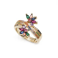 bohemia copper inlaid zircon beautiful flower ring gold plated womens party open rings 2022 new jewelry drop shipping