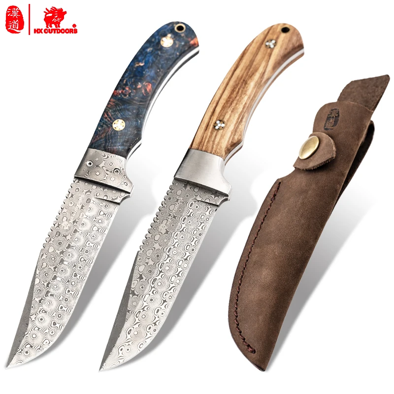 

HX OUTDOORS Maple leaf straight knife Damascus steel collection knife wild survival straight knife outdoor knife high hardness