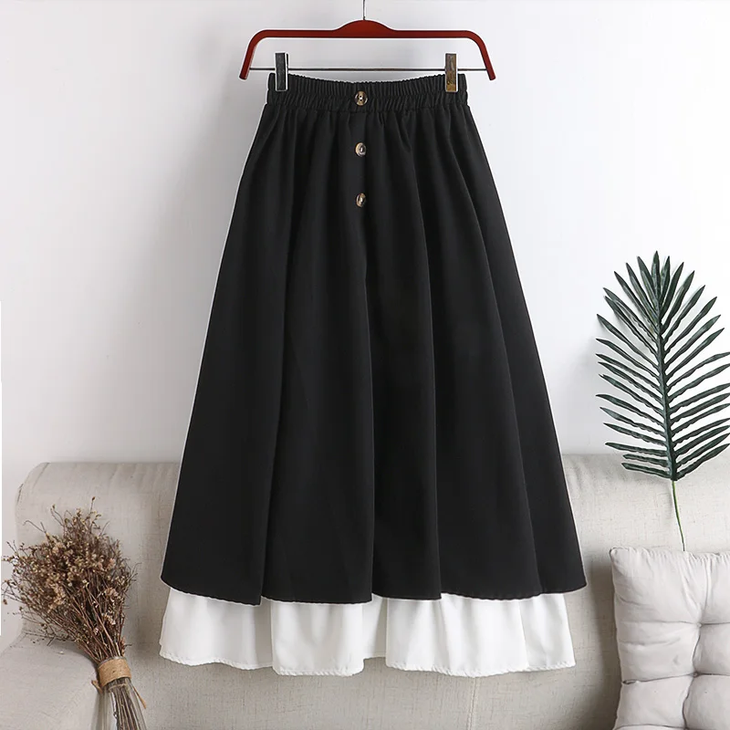 KOLLSEEY Brand 2022 Summer mid waist solid regular pleated versatile shows thin A-line long skirt casual skirt enlarge