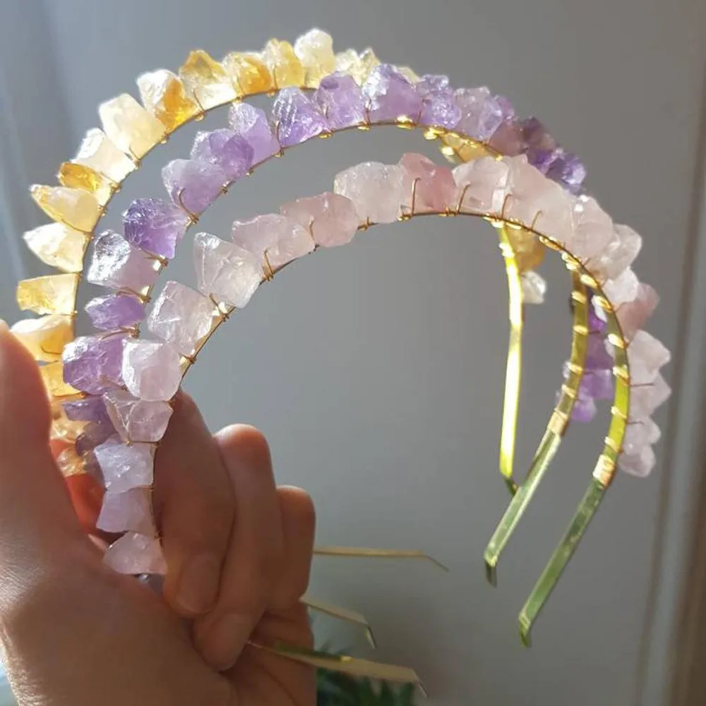 

1pcs Colorful Jewelry Tiara Crown Rainbow amethyst Quartz Rough Crystal Headband Hair Pin Crown Metal Hair Hoop Fo Decorate Gif