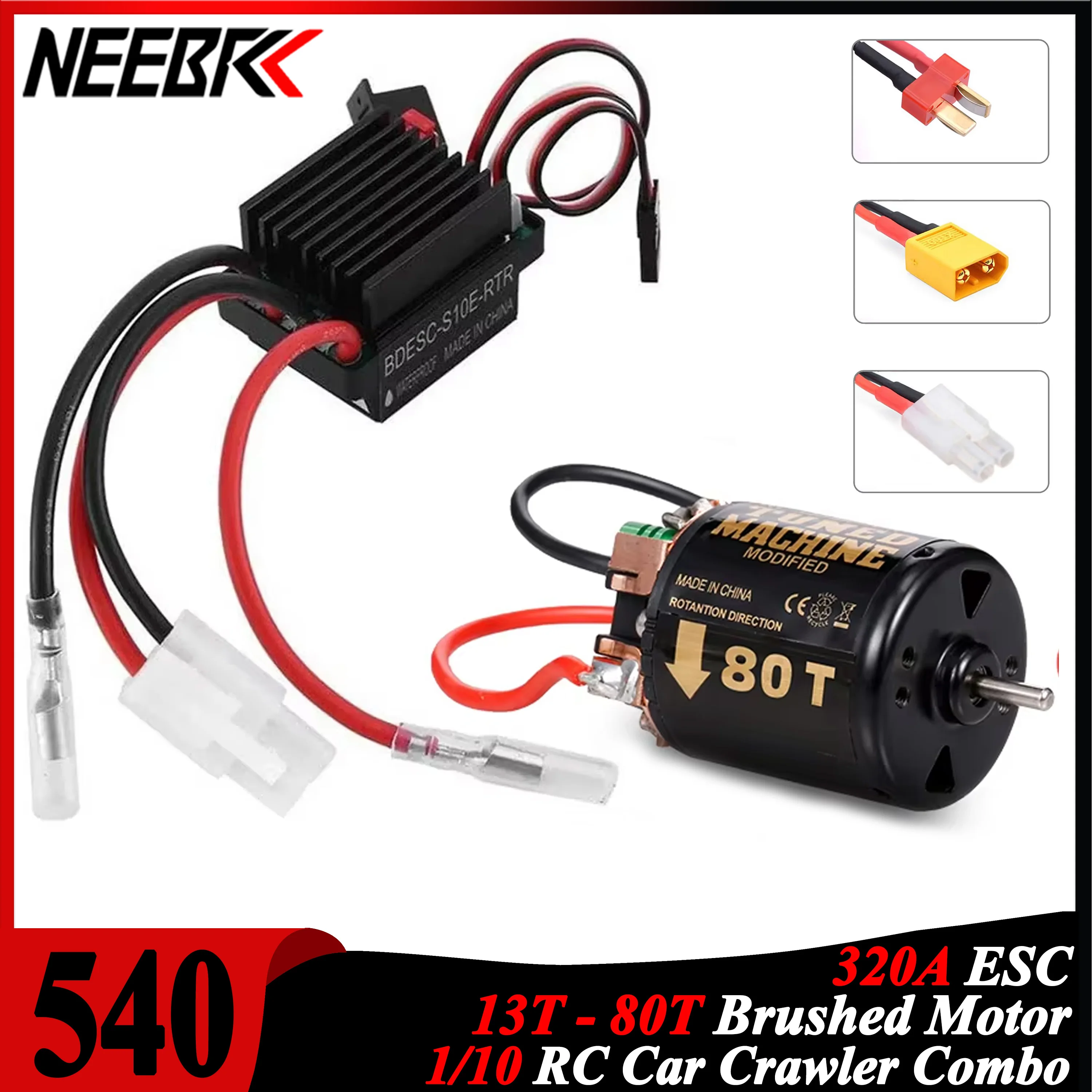 Фото NEEBRC 13T-80T Водонепроницаемый матовый двигатель 540 320A ESC 5V/2A BEC 60A Комбинированный контроллер скорости для 1/10 RC гусеничного автомобиля Redcat Traxxas №1