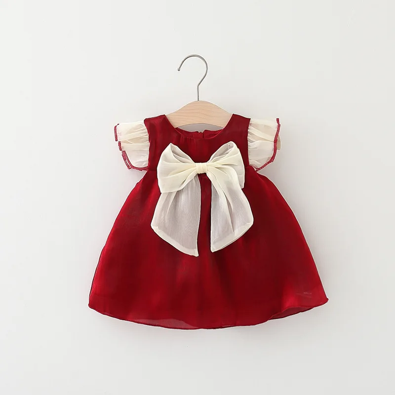 

New Fashion Big Bow Girls Dress 1st Year Birthday Party Baby Baptism Dresses For Girl Cute Little Princess Dress Infant Vestidos